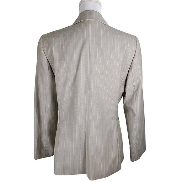 Tahari ASL~Woman Sz. 10~Cream/Beige Vertical Striped Button-Up Blazer Wool Blend - Picture 9 of 9